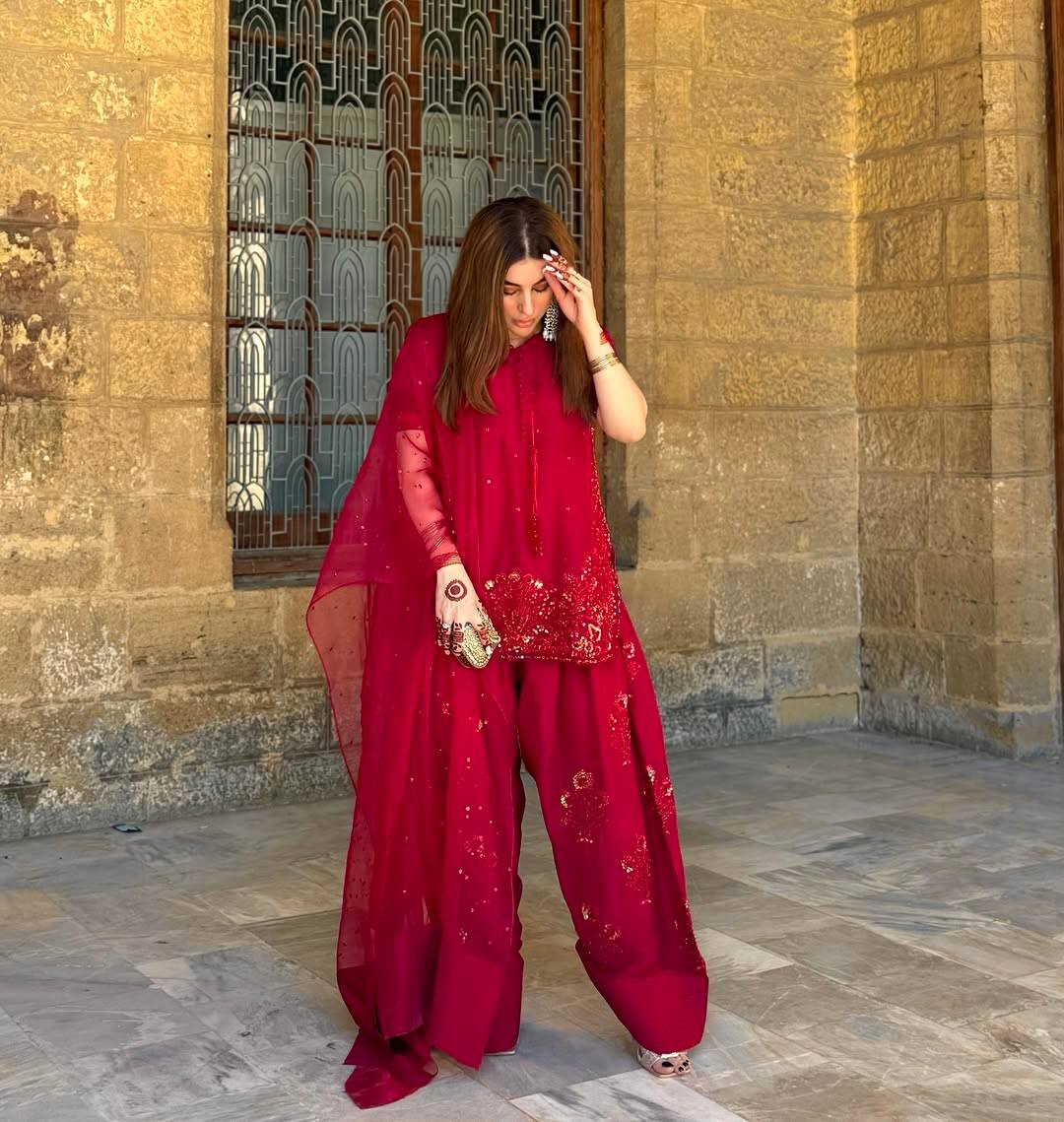 Red Designer Natural Crepe Silk Embroidery Farshi Pant and Dupatta