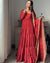 Red Faux Georgette Ruffle Anarkali Set with Sequin Thread Work Dupatta