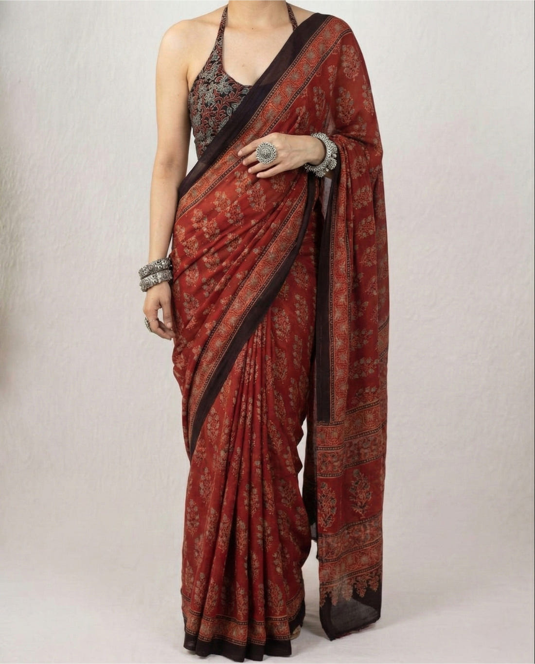 Red Floral Soft Mulmul Cotton Digital Print Saree with Banglori Blouse