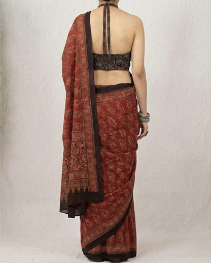 Red Floral Soft Mulmul Cotton Digital Print Saree with Banglori Blouse