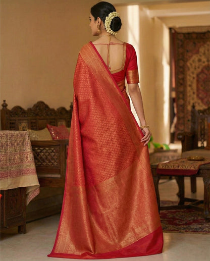 Red Kanchipuram Jari Weaving Silk Saree with Designer Blouse
