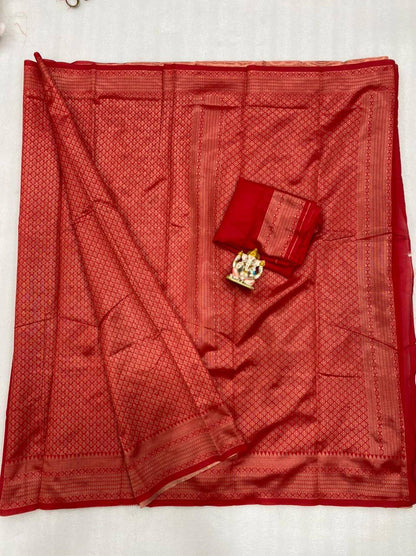 Red Kanchipuram Jari Weaving Silk Saree with Designer Blouse