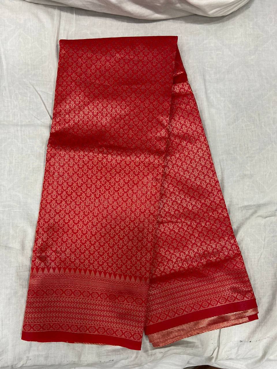 Red Kanchipuram Jari Weaving Silk Saree with Designer Blouse