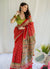 Red Mulmul Cotton Digital Print Saree with Green Mulmul Blouse