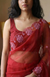 Red Pure Organza Saree with Sequins Embroidery Border Buti Work Blouse