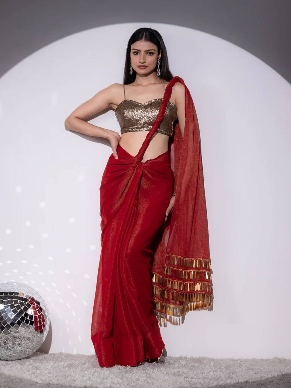 Red Simmar Silk Saree with Handwork Latkan Border