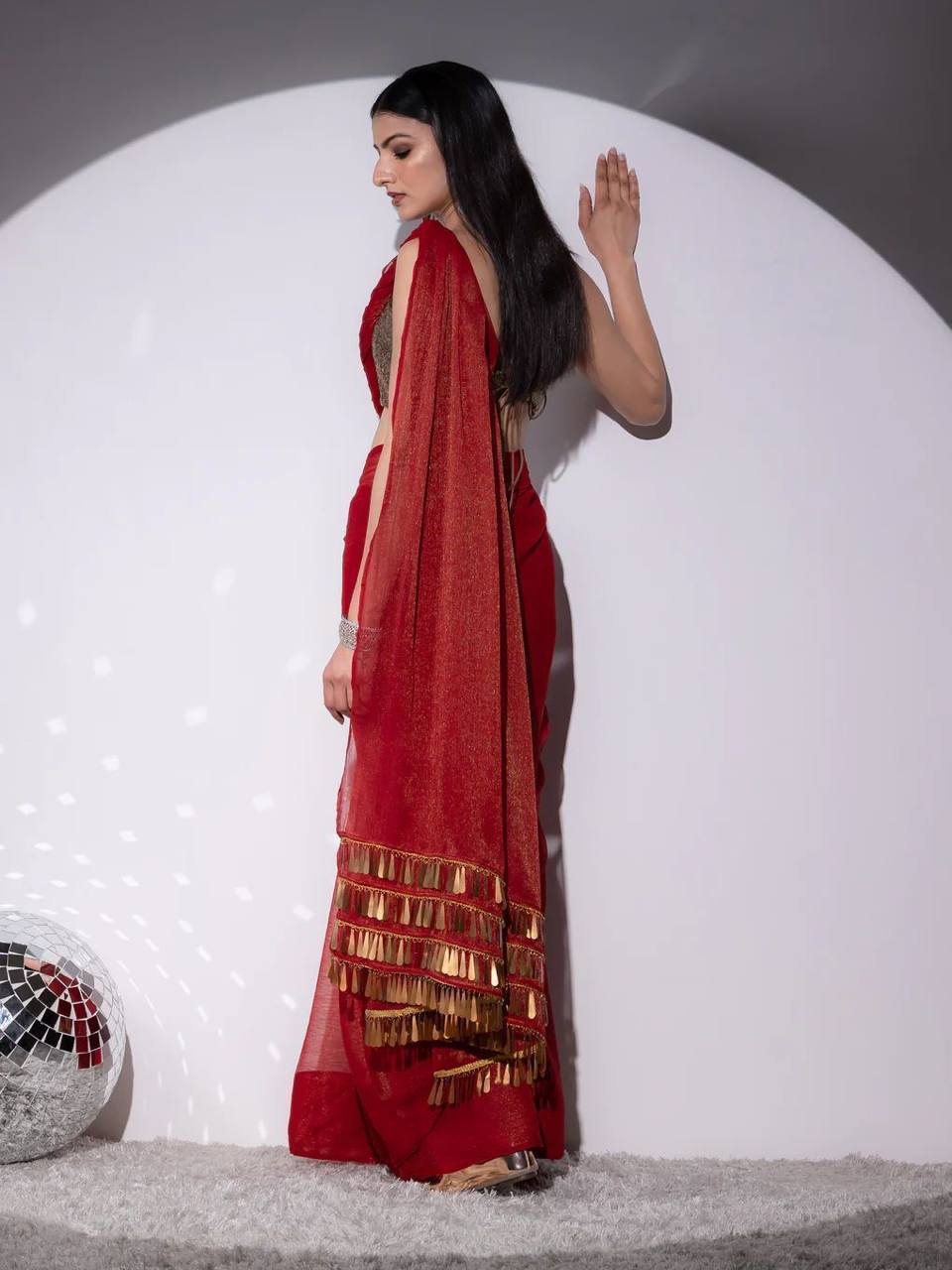 Red Simmar Silk Saree with Handwork Latkan Border