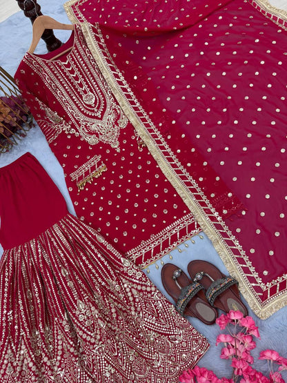 Rose Pink Designer Farshi Plazzo Top and Dupatta For Nikah Wear