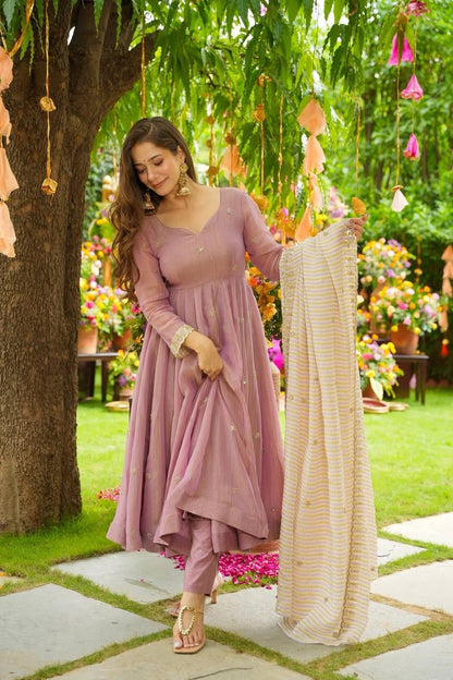 Rose PinkDesigner Faux Georgette Gown and Dupatta For Party Wear