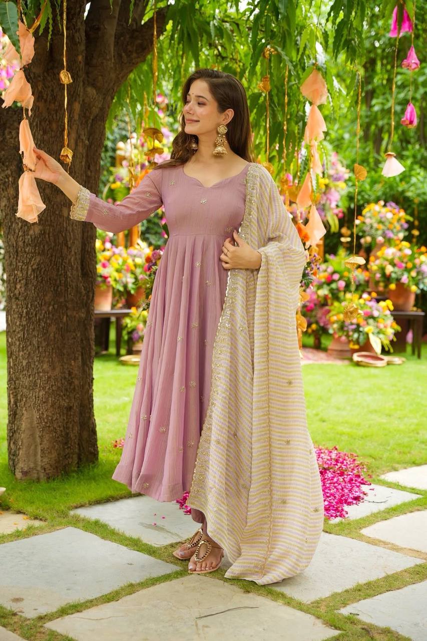 Rose PinkDesigner Faux Georgette Gown and Dupatta For Party Wear