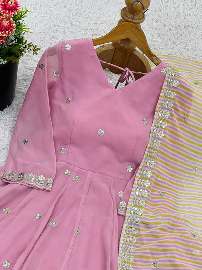 Rose PinkDesigner Faux Georgette Gown and Dupatta For Party Wear