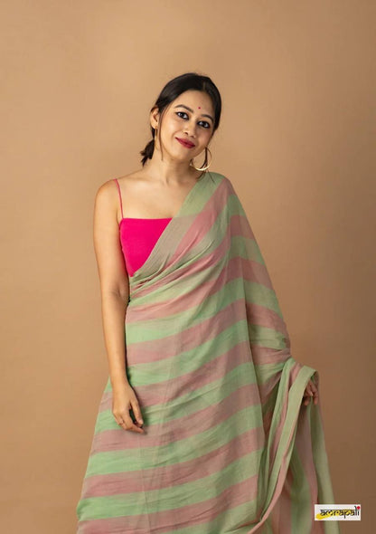 Rose Pista Mulmul Lightweight Cotton Digital Print Summer Saree