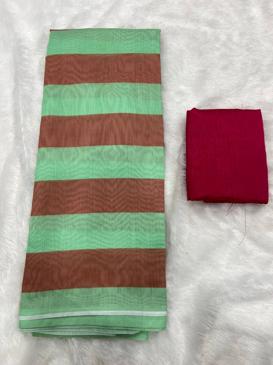 Rose Pista Mulmul Lightweight Cotton Digital Print Summer Saree