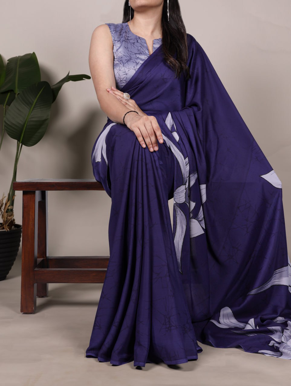 Royal Blue Printed Chanderi Saree with Classic Border