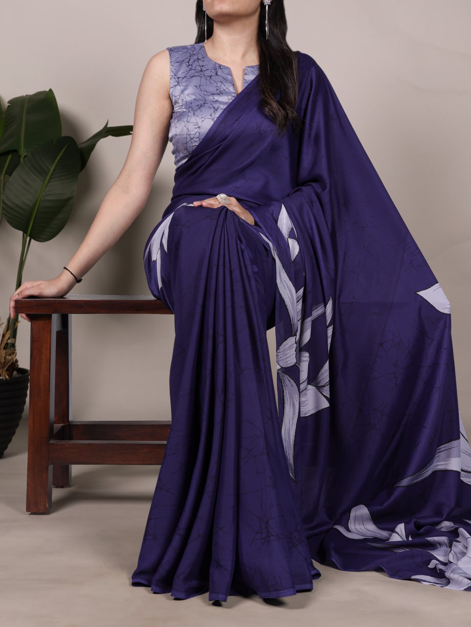 Royal Blue Printed Chanderi Saree with Classic Border