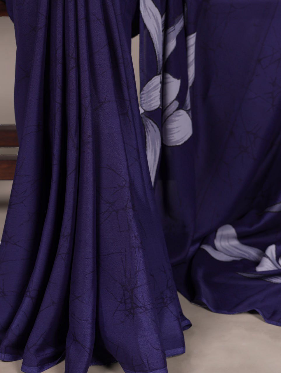 Royal Blue Printed Chanderi Saree with Classic Border