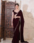 Royal Maroon Luxury Velvet Saree With Mirror Work Matching Velvet Blouse