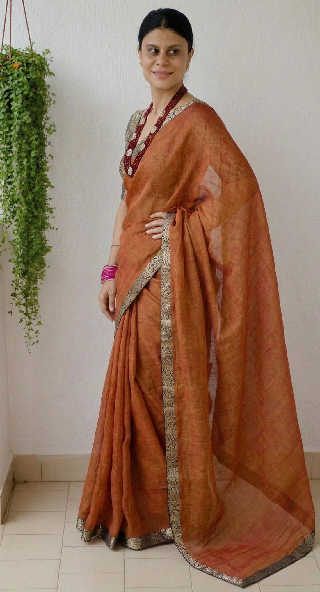 Rust Orange Upadda Silk Jacquard Weaving Saree with Banarasi Weaving Blouse