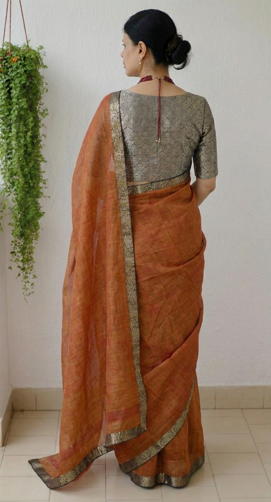 Rust Orange Upadda Silk Jacquard Weaving Saree with Banarasi Weaving Blouse