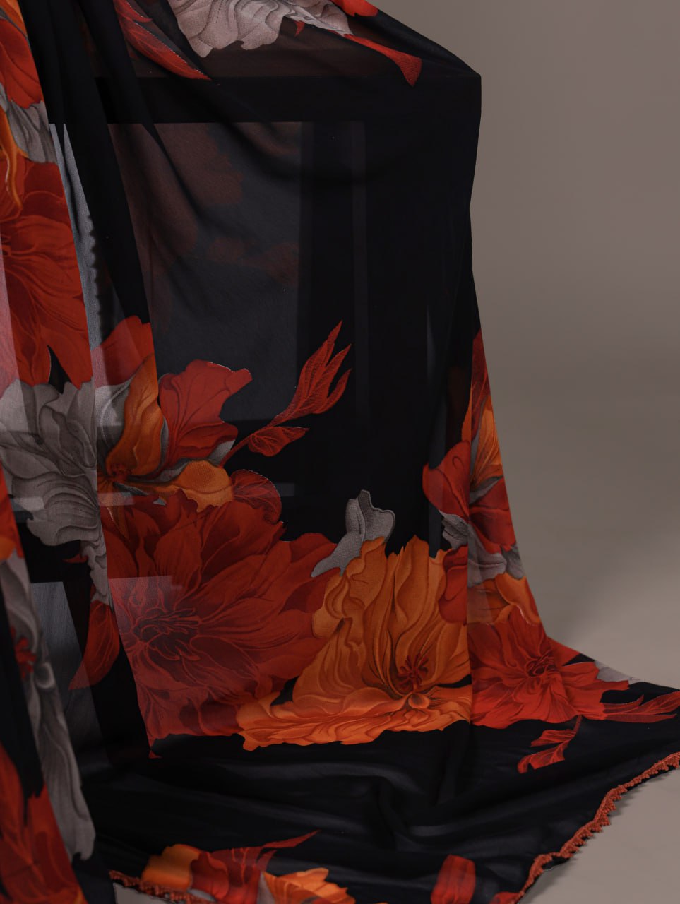 Rust Orange Weightless Marble Floral Printed Saree with Banglory Blouse