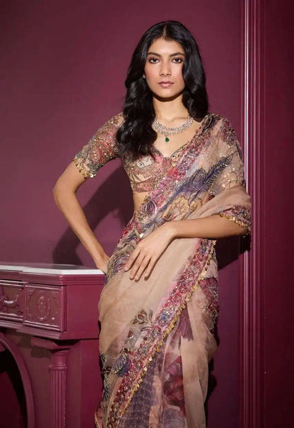 Sand Celebrity Tebi Silk Digital Print Saree with Embroidery Sequins Lace Border