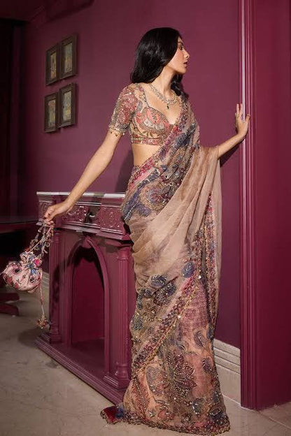 Sand Celebrity Tebi Silk Digital Print Saree with Embroidery Sequins Lace Border