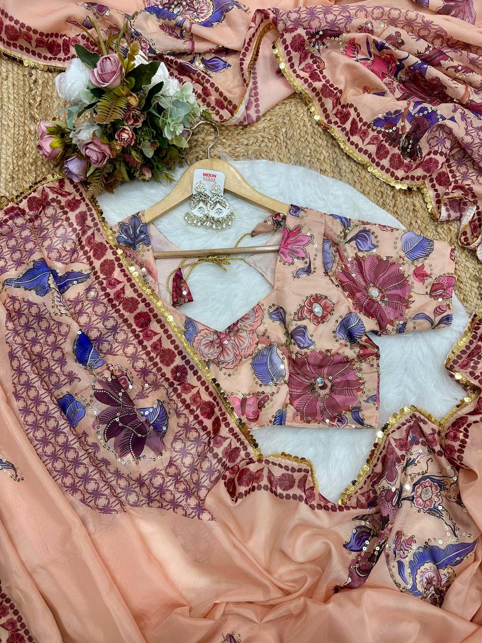 Sand Celebrity Tebi Silk Digital Print Saree with Embroidery Sequins Lace Border