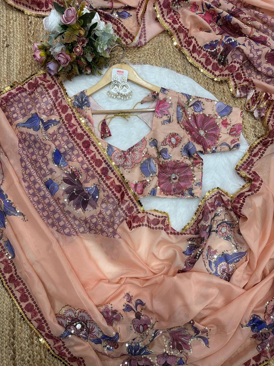 Sand Celebrity Tebi Silk Digital Print Saree with Embroidery Sequins Lace Border