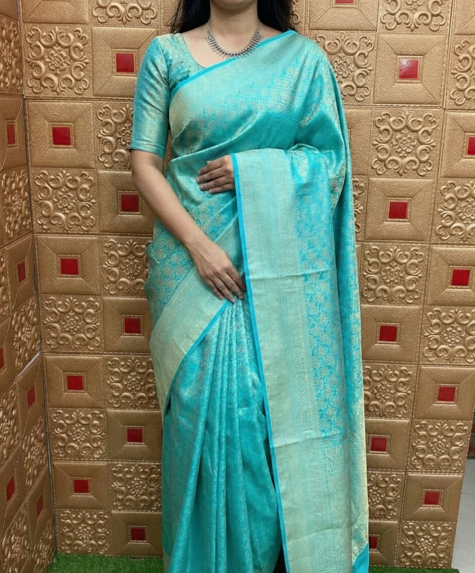 Sea Green Traditional Kanchipuram Pure Jari Weaving Saree