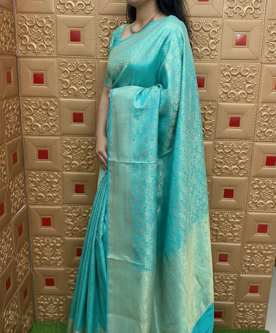 Sea Green Traditional Kanchipuram Pure Jari Weaving Saree