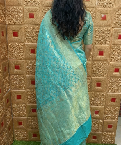 Sea Green Traditional Kanchipuram Pure Jari Weaving Saree
