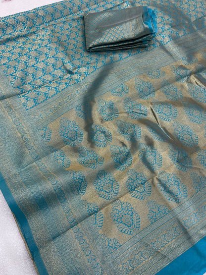 Sea Green Traditional Kanchipuram Pure Jari Weaving Saree