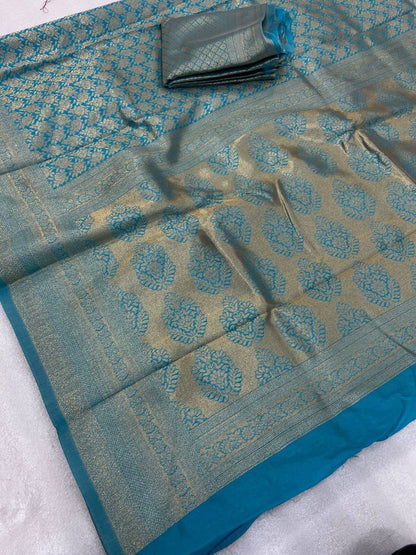 Sea Green Traditional Kanchipuram Pure Jari Weaving Saree