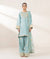 Sky Blue Designer Chinnon Silk Embroidery Top Pant Tissue Dupatta Set
