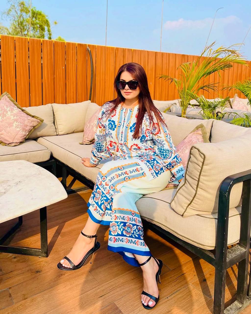 Sky Blue Designer Natural Crepe Plazzo Top and Dupatta For Party Wear