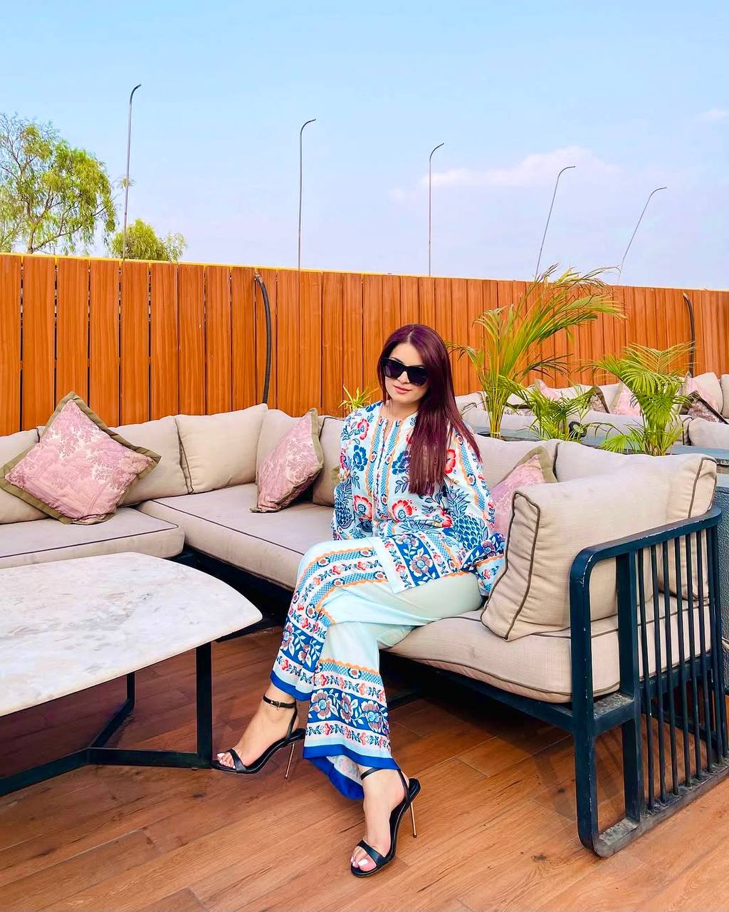 Sky Blue Designer Natural Crepe Plazzo Top and Dupatta For Party Wear