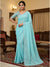 Sky Blue Georgette Aari Embroidery Border Saree with Work Blouse
