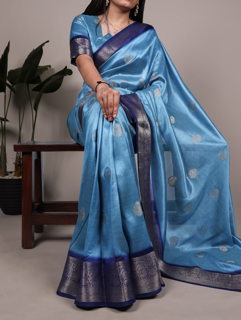 Sky Blue Rumali Silk Saree with Elegant Zari Weaving Matching Blouse