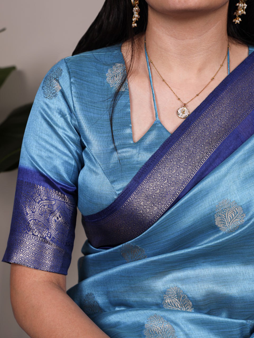 Sky Blue Rumali Silk Saree with Elegant Zari Weaving Matching Blouse