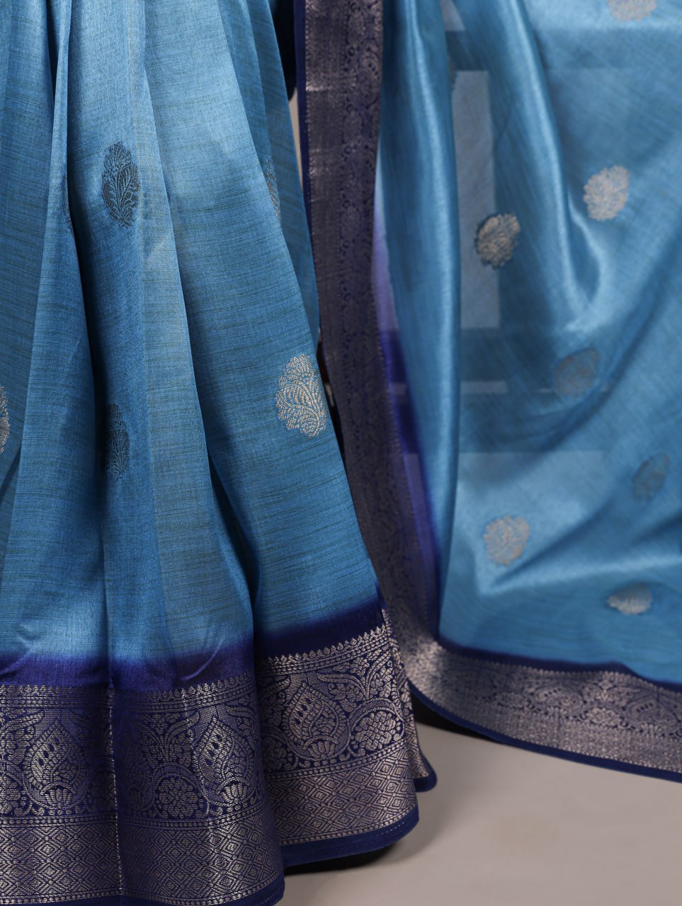 Sky Blue Rumali Silk Saree with Elegant Zari Weaving Matching Blouse