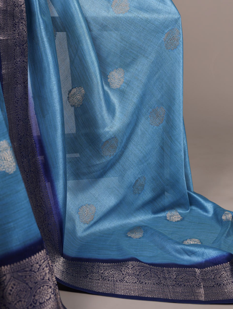 Sky Blue Rumali Silk Saree with Elegant Zari Weaving Matching Blouse