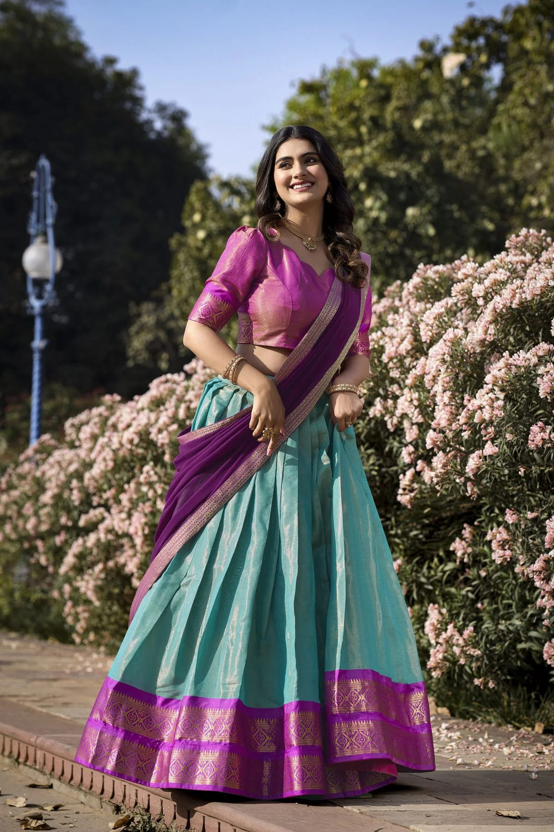 Kanchipuram Lehenga Choli with Ethnic Dupatta for Women Wedding Festival