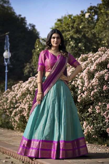 Kanchipuram Lehenga Choli with Ethnic Dupatta for Women Wedding Festival
