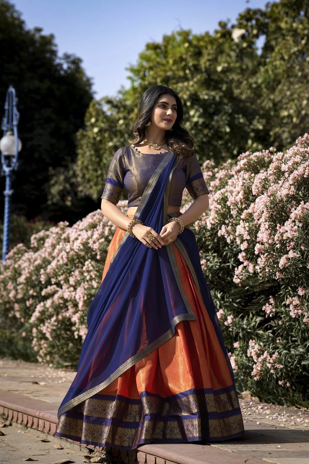 Kanchipuram Lehenga Choli with Ethnic Dupatta for Women Wedding Festival