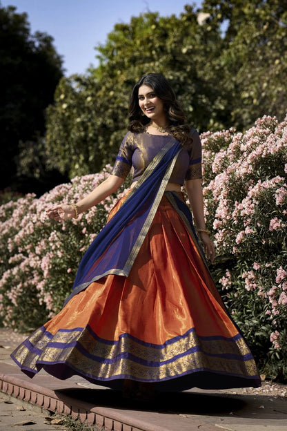 Kanchipuram Lehenga Choli with Ethnic Dupatta for Women Wedding Festival