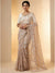 Taupe beige Georgette Digital Print Saree with Moti Lace Border & Blouse