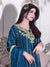 Teal Blue Designer Chinon Silk Plazzo Long Top and Dupatta For Party Wear