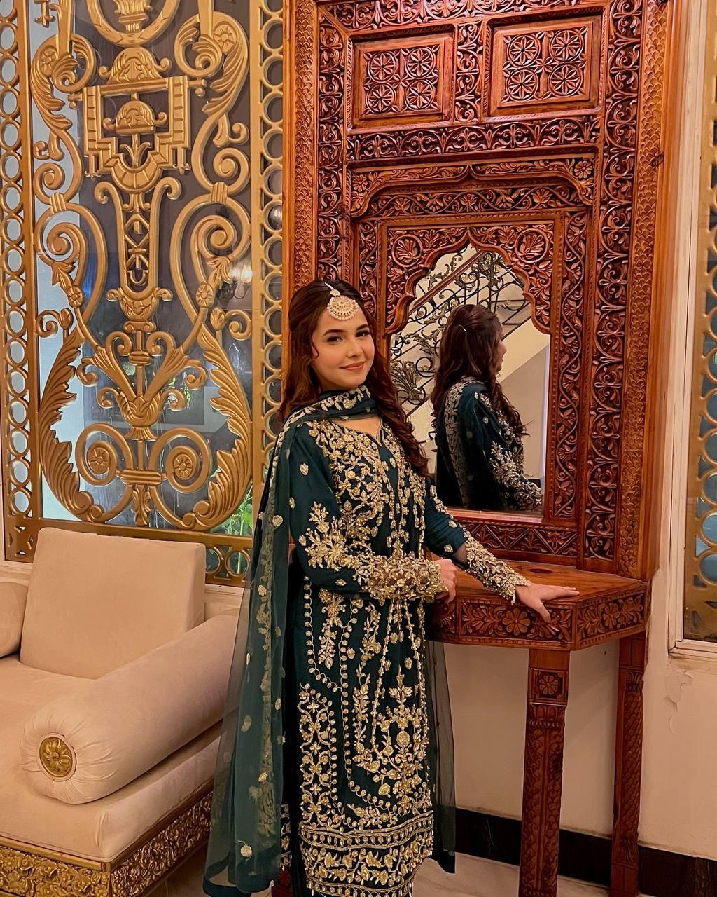 Teal Blue Designer Faux Georgette Khajuri Plazzo Long Top and Dupatta