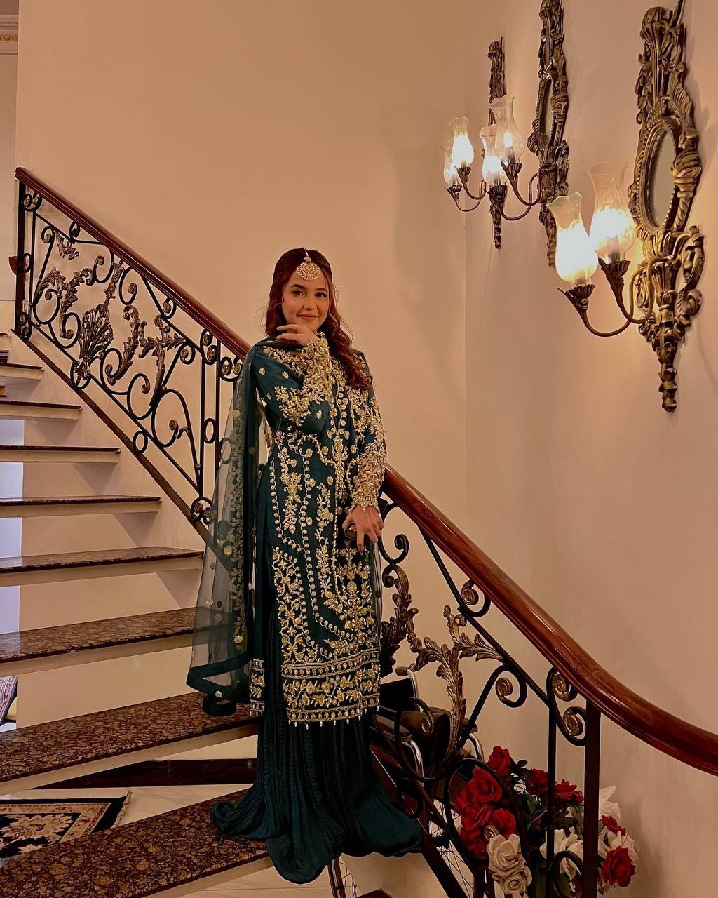 Teal Blue Designer Faux Georgette Khajuri Plazzo Long Top and Dupatta