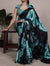 Teal Floral Satin Silk Printed Saree with Banglory Blouse